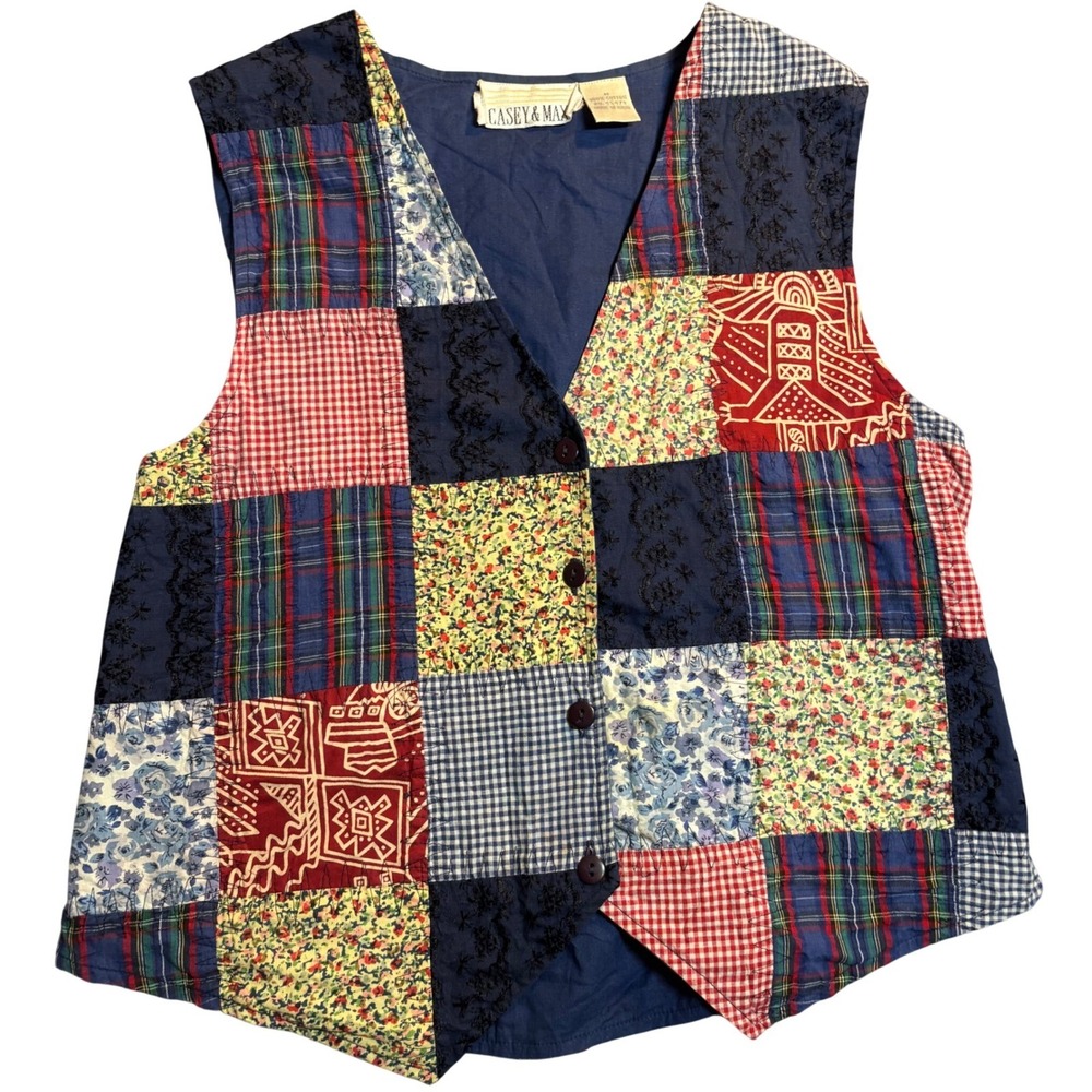 Casey & Max Patchwork Vest Women's Multicolor Excellent Cotton Boho Plaid M